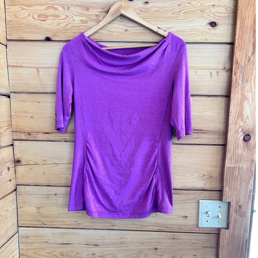 Cowl Neck Top Womens Medium Purple Ruched Tencel Hiking Royal Robbins